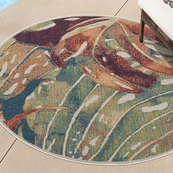Unique Loom Baja Outdoor Collection Area Rug - Lucas (3' 3" Round Multi/Ivory)