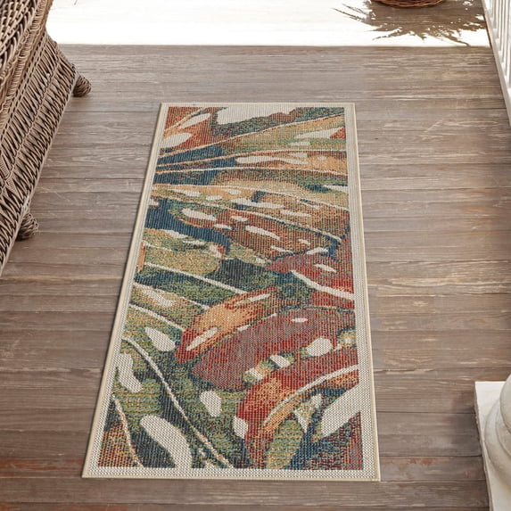 Unique Loom Baja Outdoor Collection Area Rug - Lucas (2' x 7' 1" Runner Multi/Ivory)