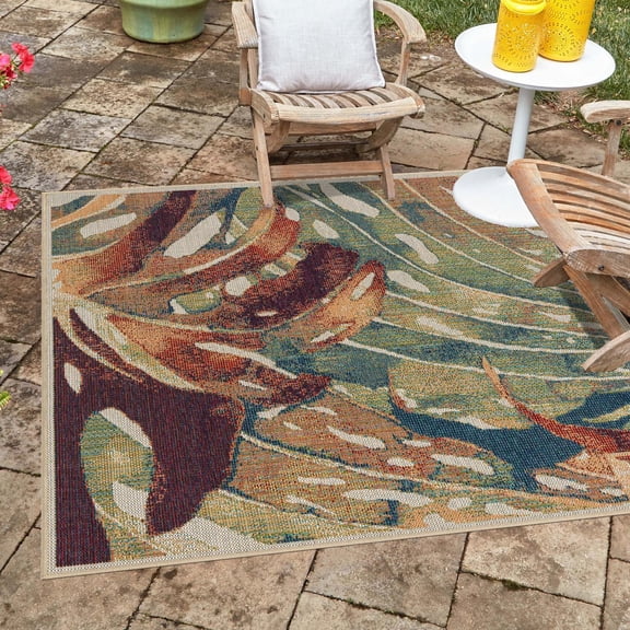 Unique Loom Baja Outdoor Collection Area Rug - Lucas (10' Square Multi/Ivory)
