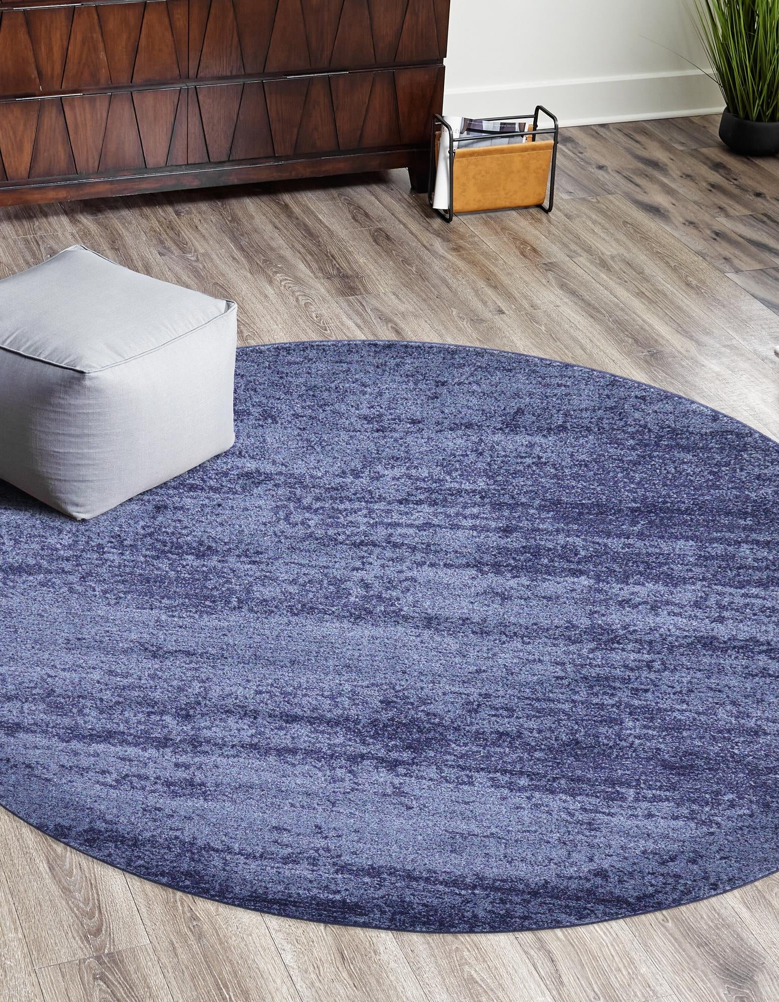 Unique Loom Lucille Del Mar Rug Navy Blue/Ivory 6' 1" Round Solid