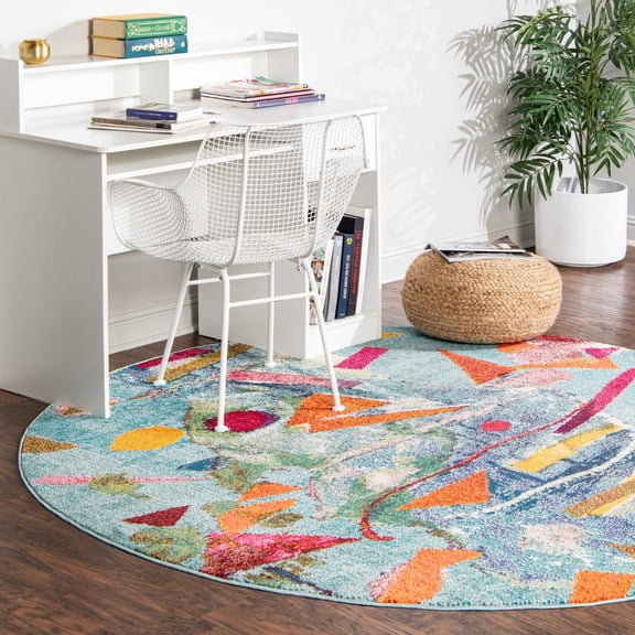 Unique Loom Vivid Collection Area Rug - Lucknow (3' 3" Round Aqua/Blue)