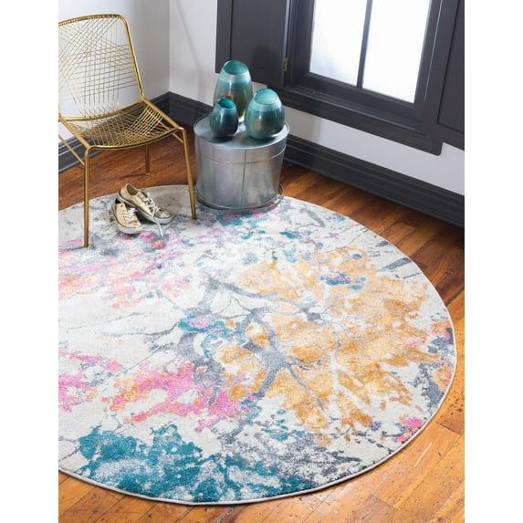 Unique Loom Aurora Collection Area Rug - Lund (6' 1" Round Beige/Blue)