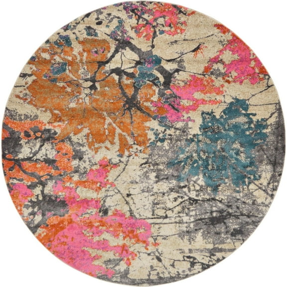 Unique Loom Aurora Collection Area Rug - Lund (8' Round Beige/Blue)