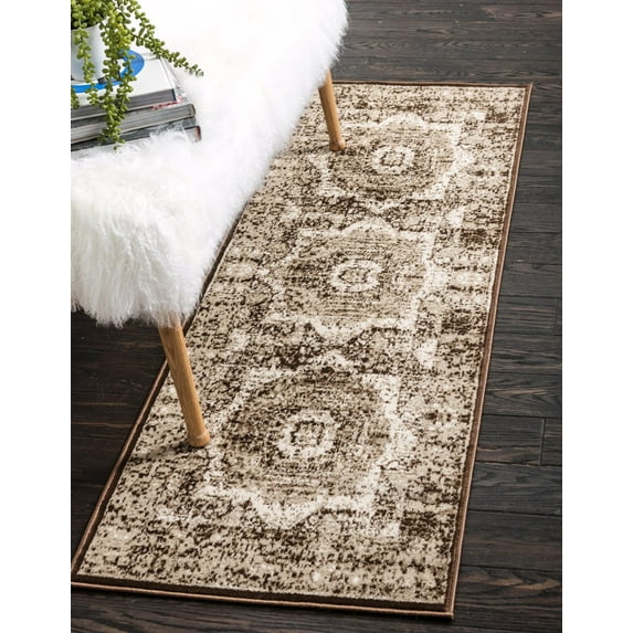 Unique Loom Lygos Imperial Rug Chocolate Brown/Beige 3' x 9' 10" Runner Border Perfect For Bathroom Hallway Mud Room Laundry Room