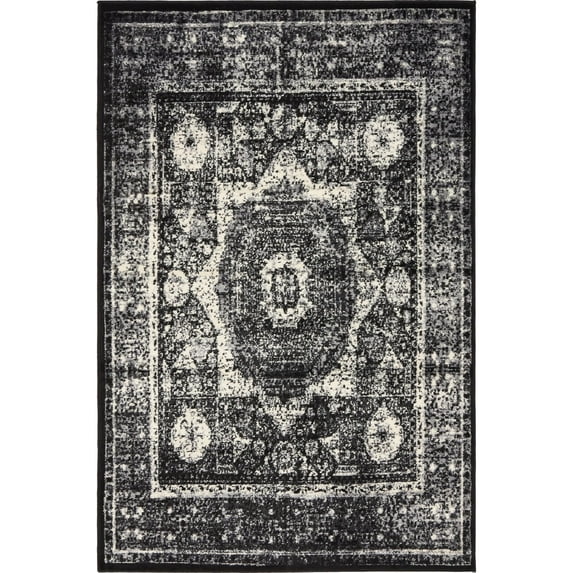 Unique Loom Lygos Imperial Rug Light Gray/Black 4' 1" x 6' 1" Border Perfect For Living Room Bed Room Dining Room Office