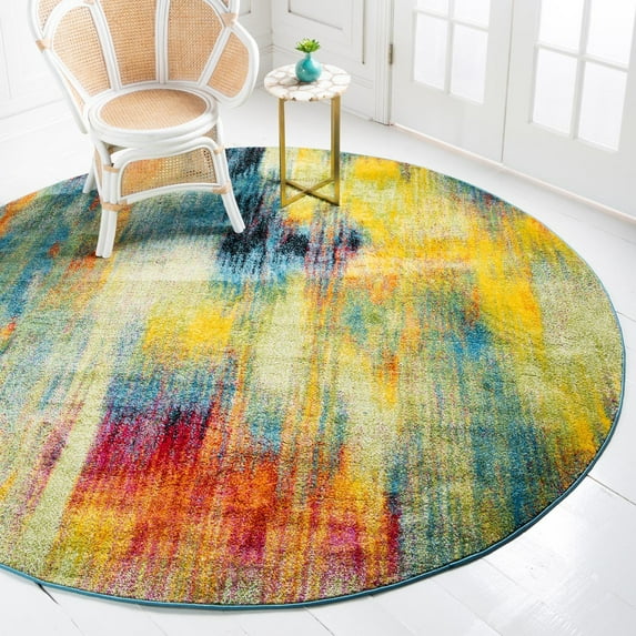 Unique Loom Lyon Collection Area Rug - Amber (6' 1" Round Multi/Blue)