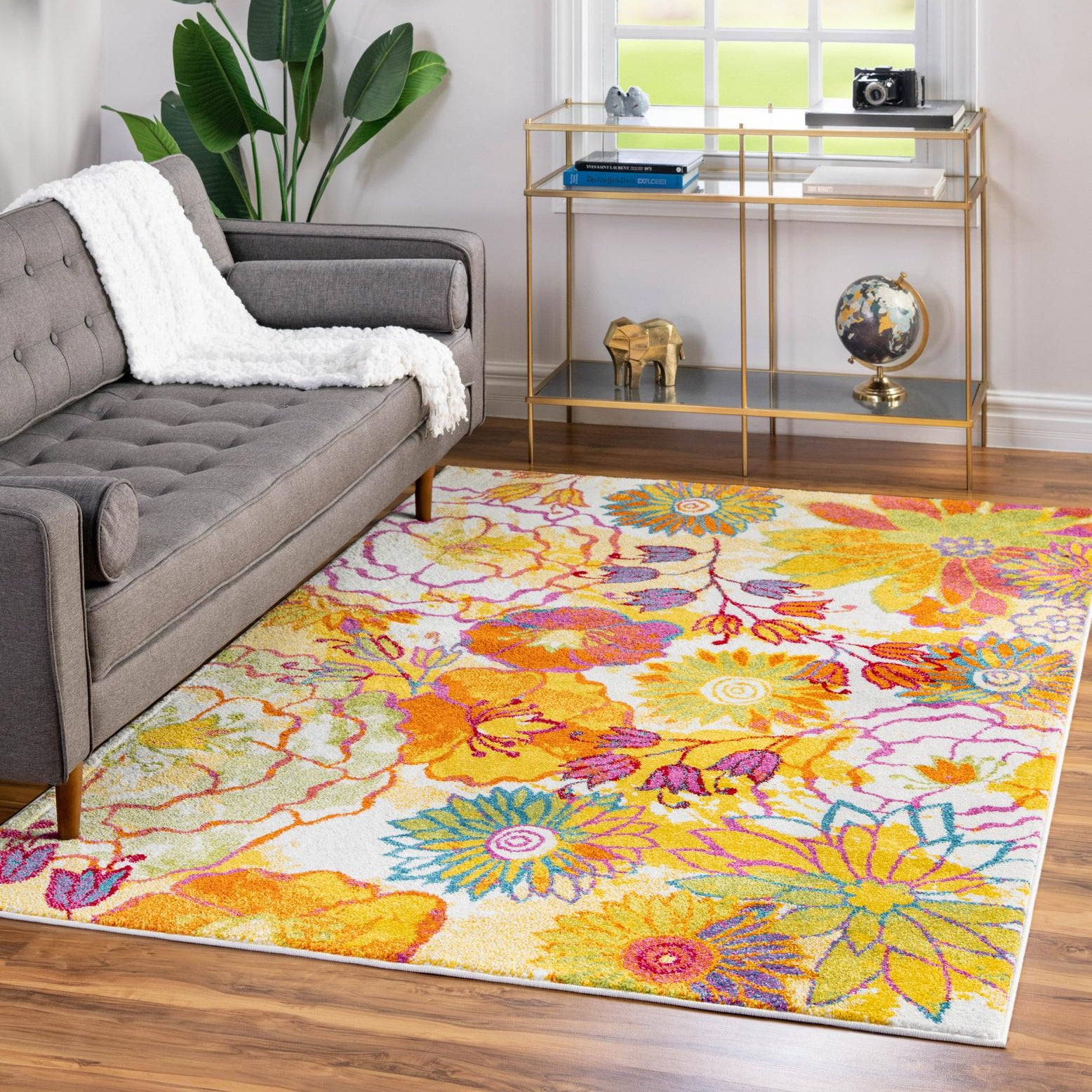 Unique Loom Lyon Collection Area Rug - Kennedy (4' x 6' Rectangle Ivory ...