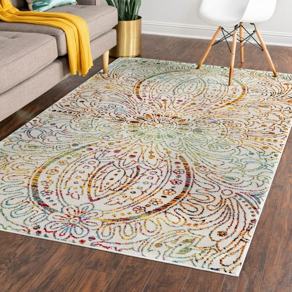 Unique Loom Lyon Collection Area Rug - Sapphire (3' 3" x 5' 3" Rectangle Ivory/Red)