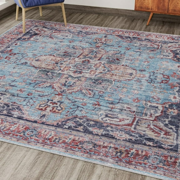 Unique Loom Maahru Collection Area Rug - Blue Moon (7' 3" Square Blue/Ivory)