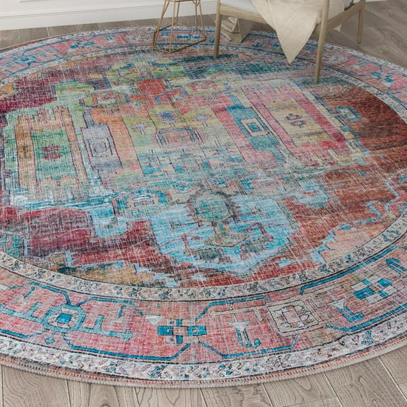 Unique Loom Maahru Collection Area Rug - Cresent Moon (3' 3" Round Multi/Blue)