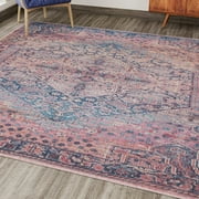 Unique Loom Maahru Collection Area Rug - Quarter Moon 3 3 Square Antique Rust Red/Blue