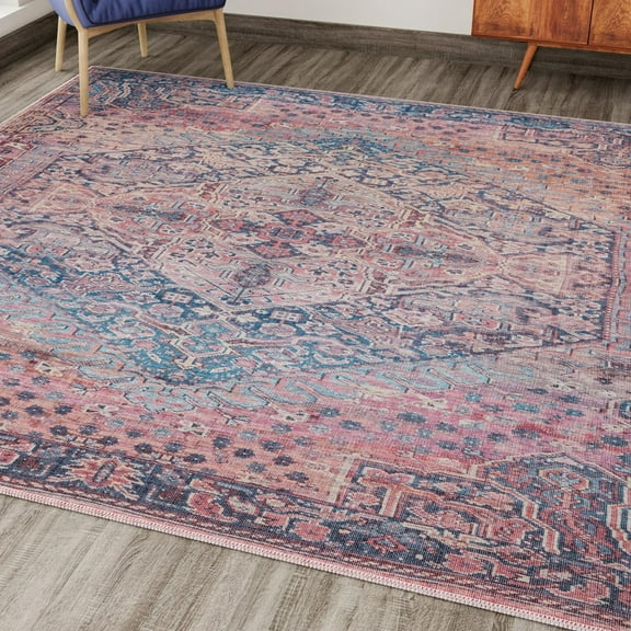 Unique Loom Maahru Collection Area Rug - Quarter Moon (3' 3" Square Antique Rust Red/Blue)