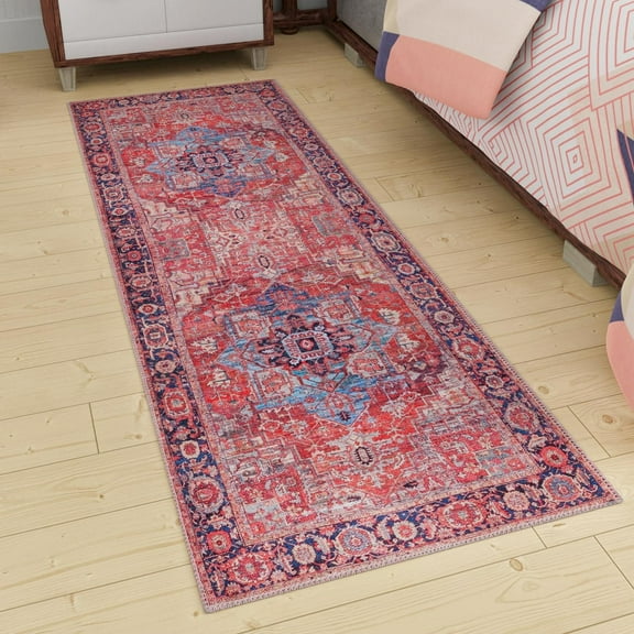 Unique Loom Maahru Collection Area Rug - Super Moon (2' x 10' Runner Rust Red/Blue)