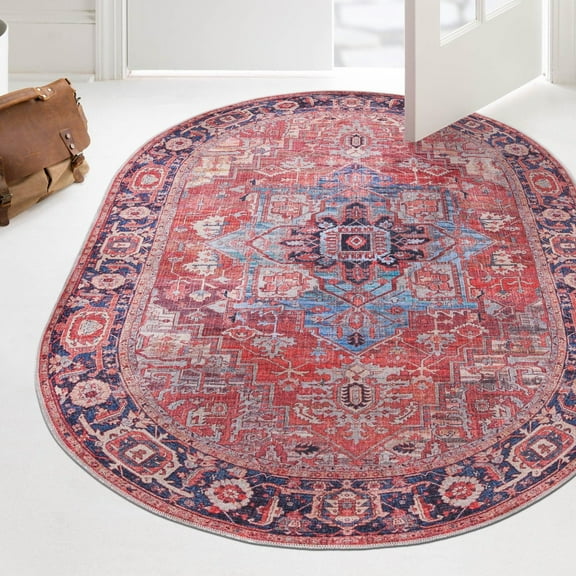 Unique Loom Maahru Collection Area Rug - Super Moon (2' x 3' 1" Oval Rust Red/Blue)