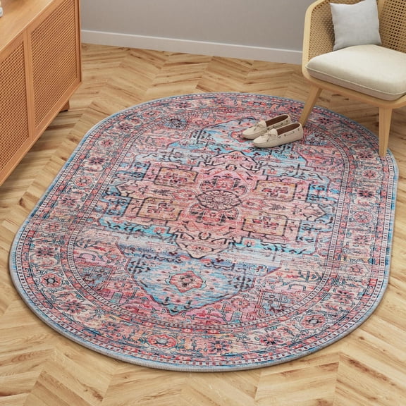 Unique Loom Maahru Collection Area Rug - Waning Moon (4' 1" x 6' 1" Oval Blue/Beige)