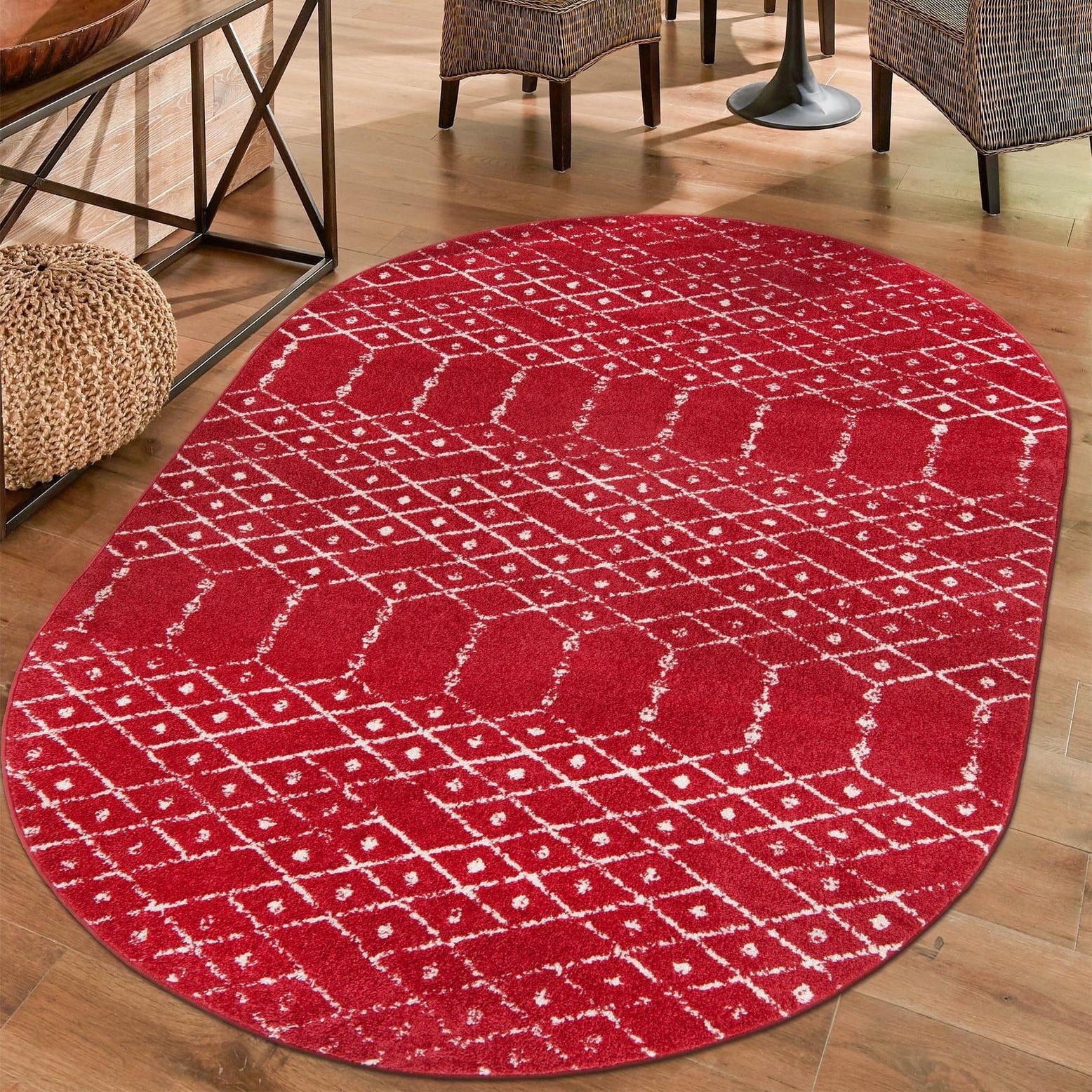 Raspberry Rugs Unique Loom Paxon Trellis Collection Area Rug - Maeve (4' x 6' Oval ...