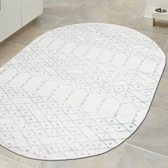 Unique Loom Paxon Trellis Collection Area Rug - Maeve (5' 3" x 8' Oval Ivory Aqua/Ivory)
