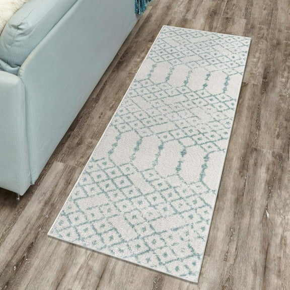 Unique Loom Paxon Trellis Collection Area Rug - Maeve (2' x 6' Runner Ivory Aqua/Ivory)
