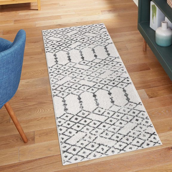 Unique Loom Paxon Trellis Collection Area Rug - Maeve (2' 11" x 13' Runner Ivory Black/Ivory)