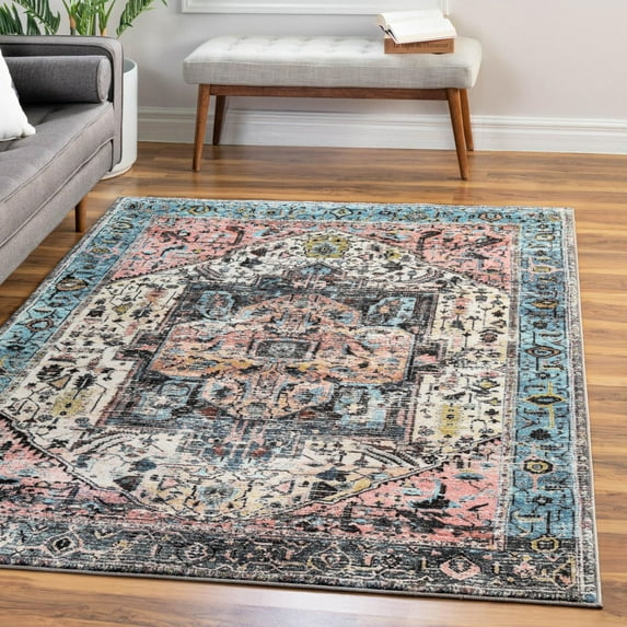 Unique Loom Medina Collection Area Rug - Magnet (5' 3" x 7' 9" Rectangle Powder Blue/Black)