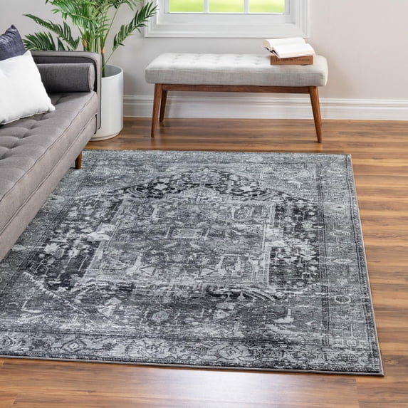Unique Loom Medina Collection Area Rug - Magnet (6' 7" x 9' Rectangle Steel Gray/Ivory)