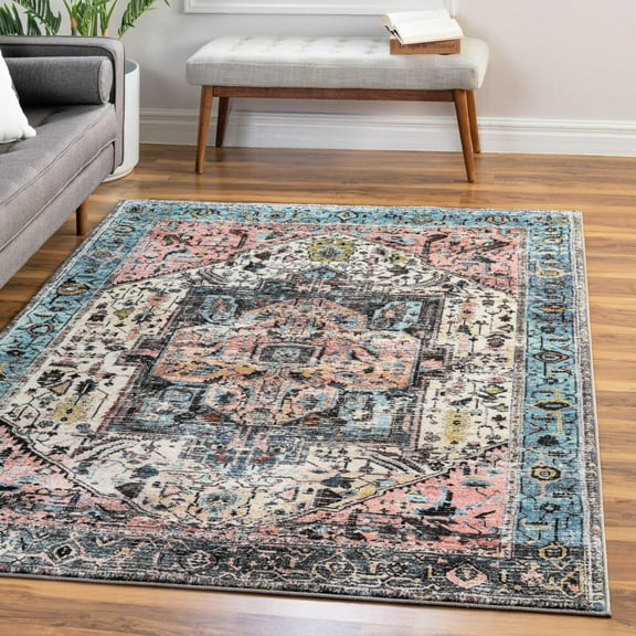 Unique Loom Medina Collection Area Rug - Magnet (7' 10" x 10' 4" Rectangle Powder Blue/Black)