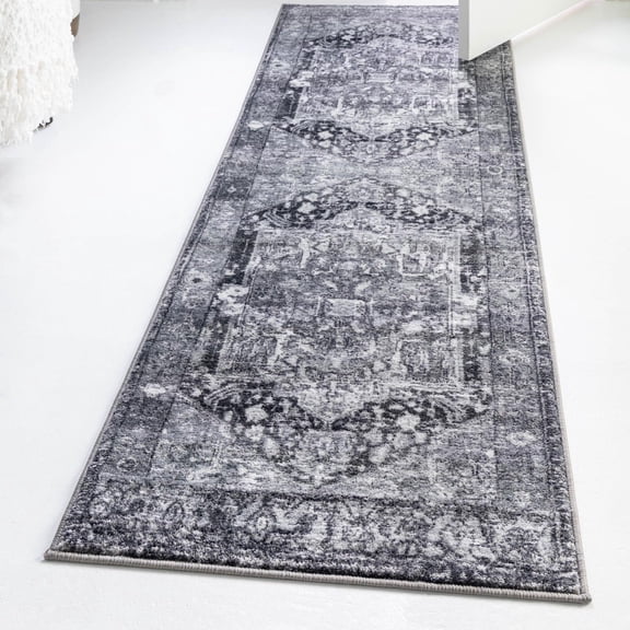 Unique Loom Medina Collection Area Rug - Magnet (2' 2" x 10' Runner Steel Gray/Ivory)