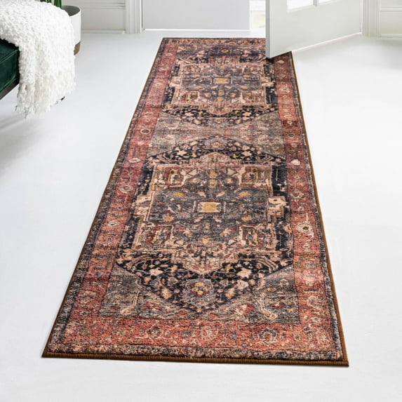 Unique Loom Medina Collection Area Rug - Magnet (2' 2" x 5' Runner Muted Rust/Black)