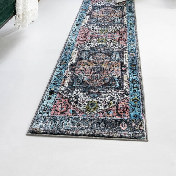 Unique Loom Medina Collection Area Rug - Magnet (2' 2" x 5' Runner Powder Blue/Black)