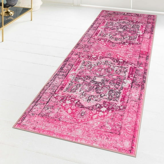Unique Loom Medina Collection Area Rug - Magnet (2' 7" x 13' Runner Plumrose Pink/Ivory)