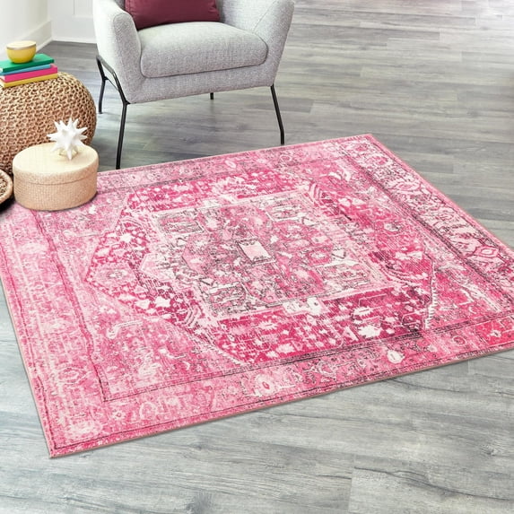 Unique Loom Medina Collection Area Rug - Magnet (5' 3" Square Plumrose Pink/Ivory)