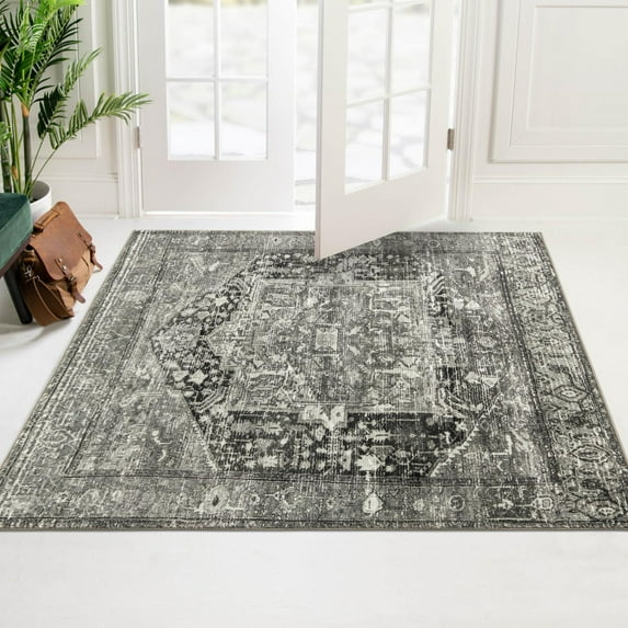 Unique Loom Medina Collection Area Rug - Magnet (7' 10" Square Steel Gray/Ivory)