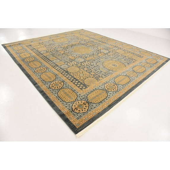 Unique Loom Mahal Palace Rug Blue/Cream 10' Square Border Tribal Perfect For Dining Room Living Room Bed Room