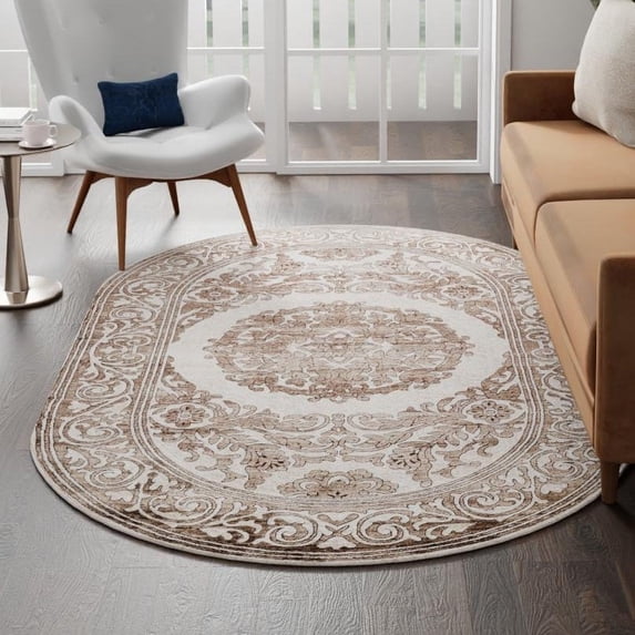 Unique Loom Hermitage Collection Area Rug - Malachite (4' x 6' Oval Chocolate Brown/Black)