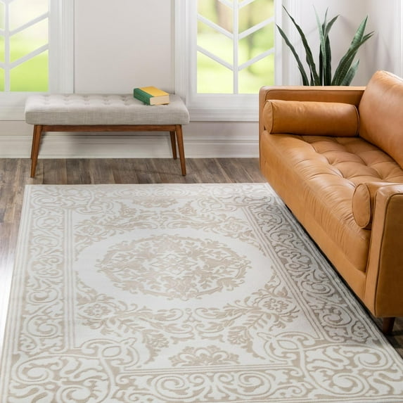 Unique Loom Hermitage Collection Area Rug - Malachite (7' 1" x 10' Rectangle Snow White/Beige)