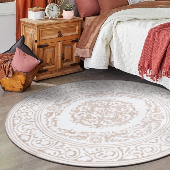 Unique Loom Hermitage Collection Area Rug - Malachite (6' Round Snow White/Beige)