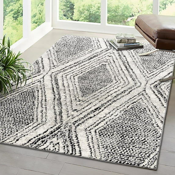 Unique Loom Tagine Collection Area Rug - Malika (6' x 9' Rectangle Black and White)