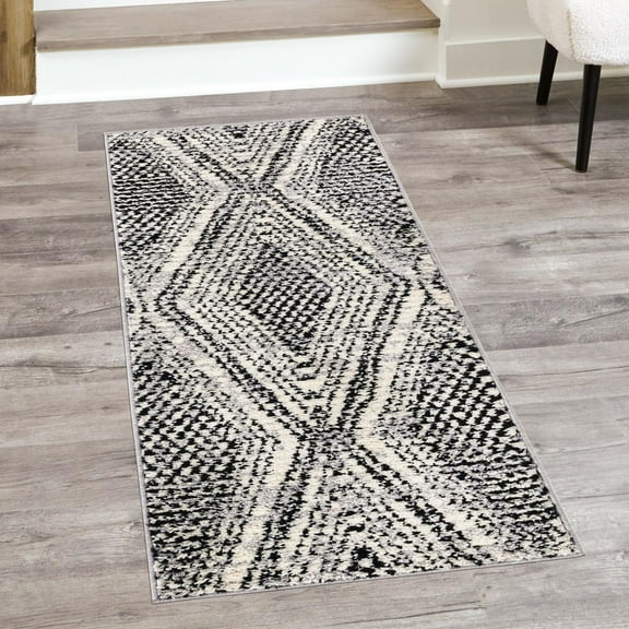 Unique Loom Tagine Collection Area Rug - Malika (2' 7" x 12' Runner Black and White)