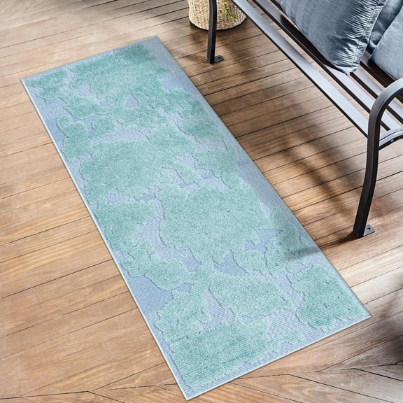 Unique Loom Aruba Outdoor Collection Area Rug - Malmok (2' x 10' Runner Navy Blue/Light Green)