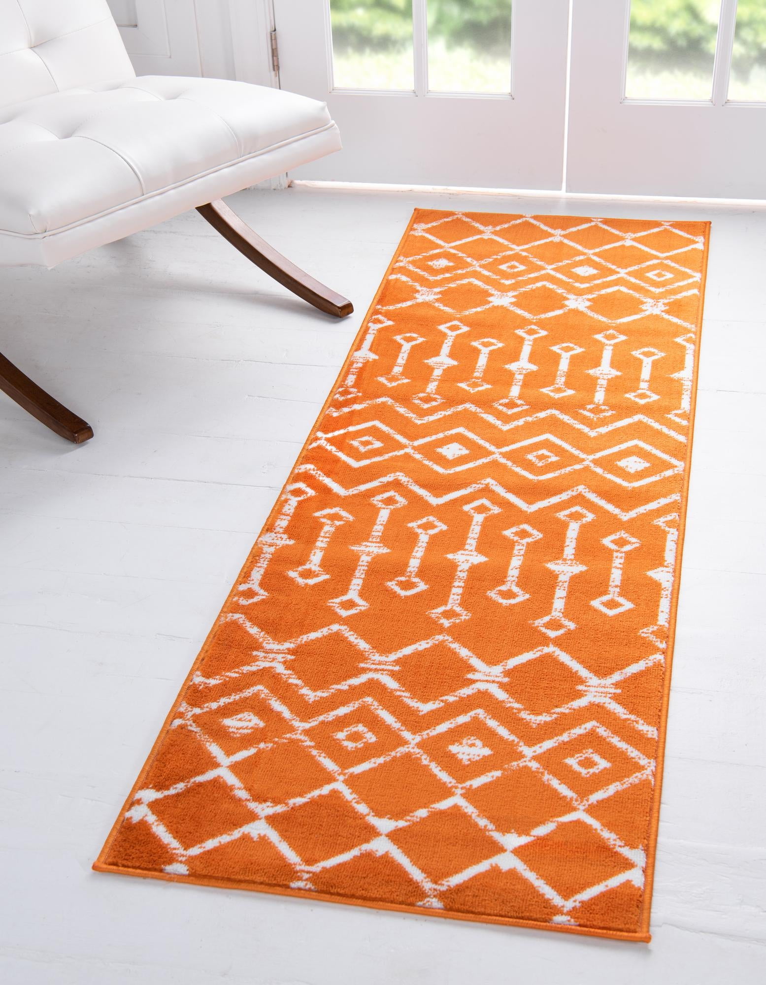Orange Geometric Trellis Synthetic Runner Rug