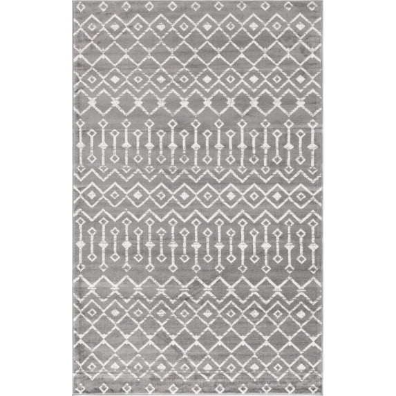 5' x 8' Gray and Ivory Geometric Rectangular Area Throw Rug