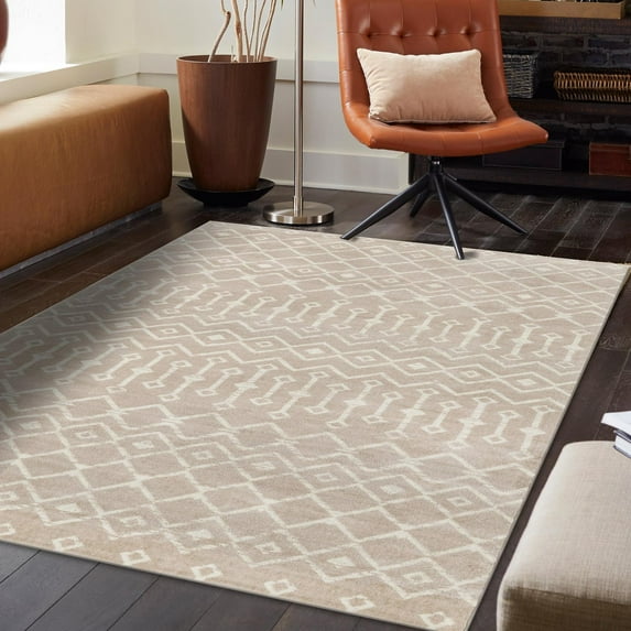 Unique Loom Moroccan Trellis Collection Area Rug - Mamounia (7' 10" x 11' Rectangle Beige/Ivory)