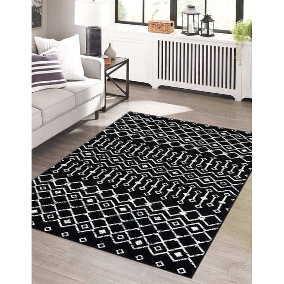 Unique Loom Moroccan Trellis Collection Area Rug - Mamounia (2' 2" x 3' 1" Rectangle Black/Ivory)