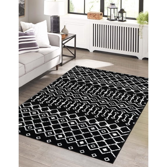 Unique Loom Moroccan Trellis Collection Area Rug - Mamounia (3' 3" x 5' 3" Rectangle Black/Ivory)