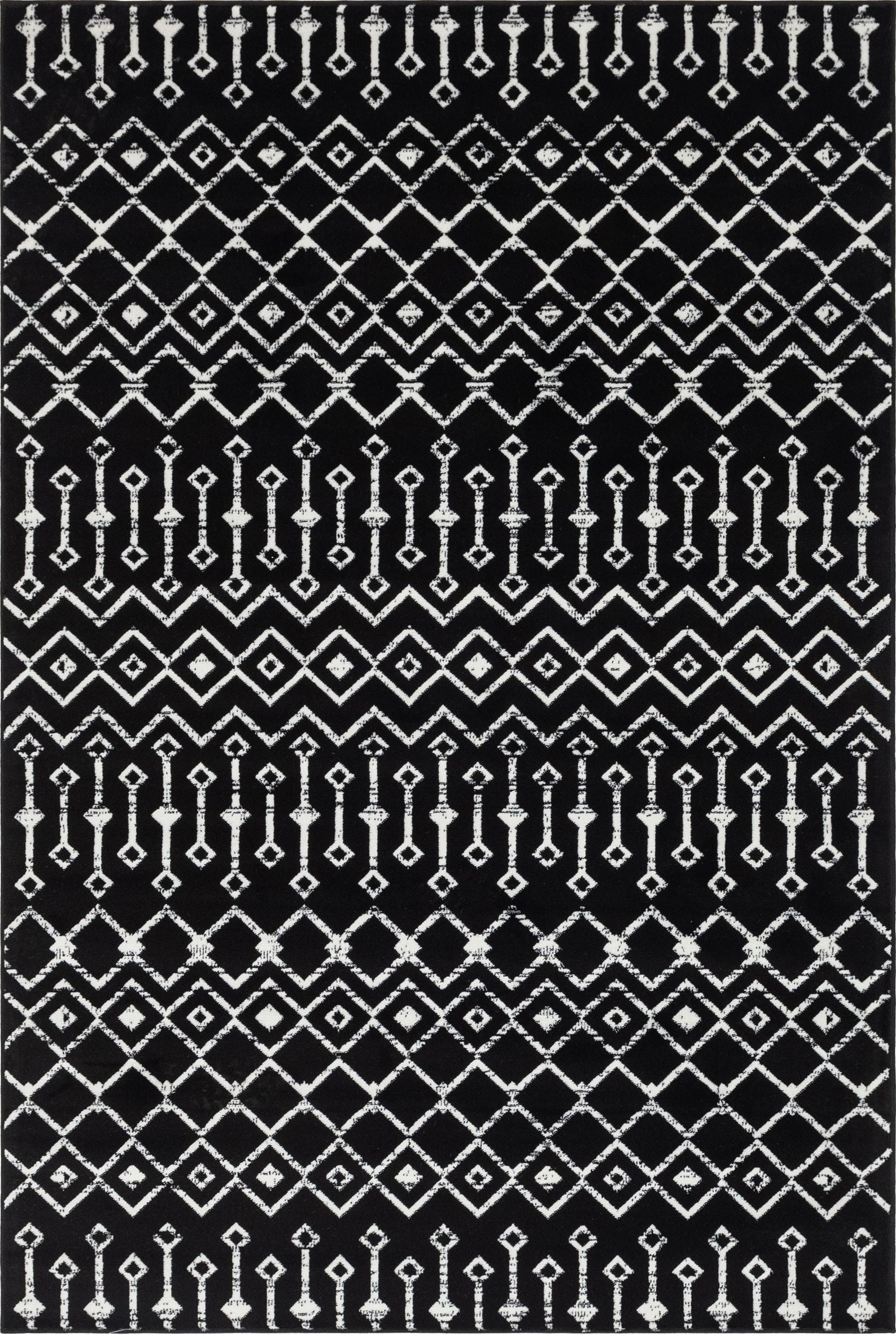 6' x 9' Black Synthetic Trellis Stain-Resistant Rug