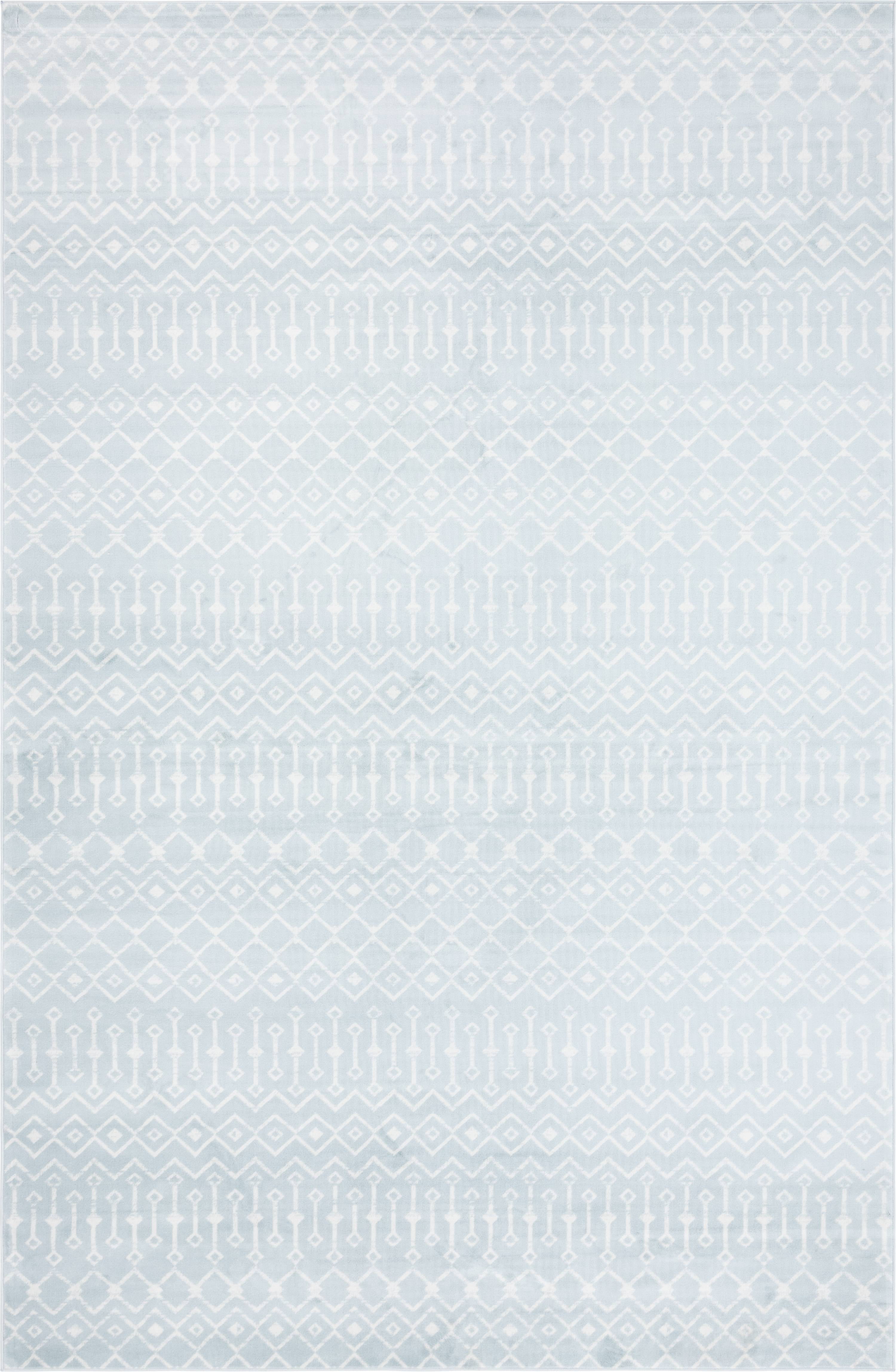 10.5' x 16.25' Baby Blue and Ivory Geometric Rectangular Area Throw Rug ...
