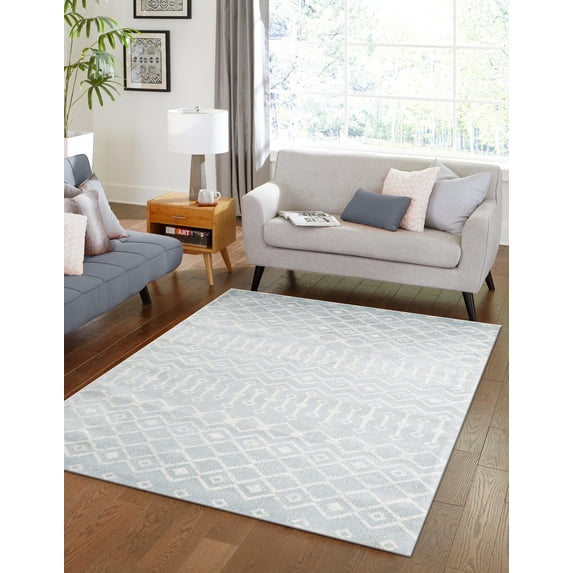 Unique Loom Moroccan Trellis Collection Area Rug - Mamounia (5' 1" x 8' Rectangle Light Blue/Ivory)