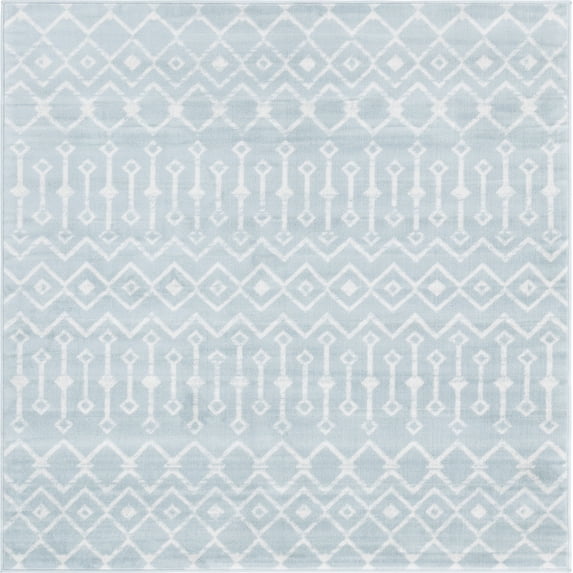 Unique Loom Moroccan Trellis Tribal Rug 6' x 6' Square Light Blue/Ivory