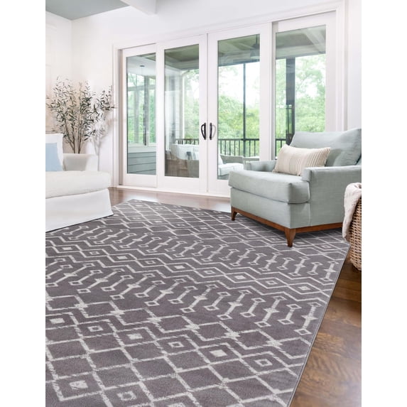 Unique Loom Moroccan Trellis Collection Area Rug - Mamounia (4' 1" x 6' 1" Rectangle Light Gray/Ivory)