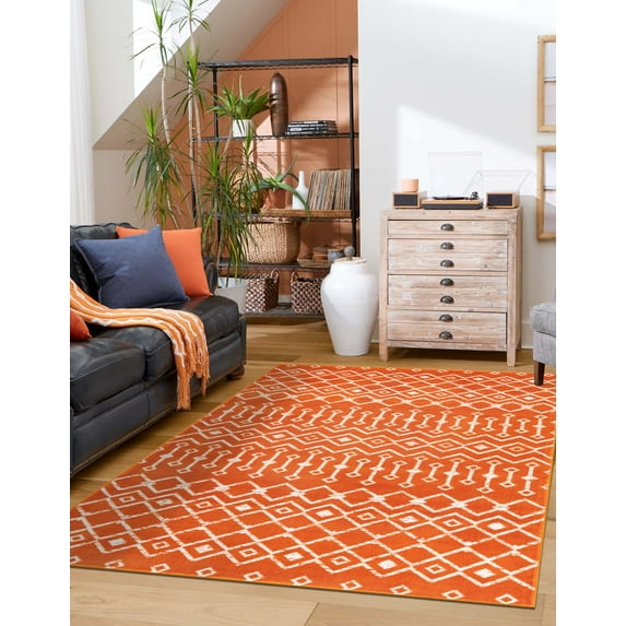 Unique Loom Moroccan Trellis Collection Area Rug - Mamounia (3' 3" x 5' 3" Rectangle Orange/Ivory)